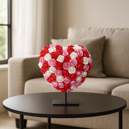 Herz DELUXE auf Ständer 15 cm – Gemischter roter, rosa und weißer Schaum – in luxuriöser Geschenkverpackung 15 cm