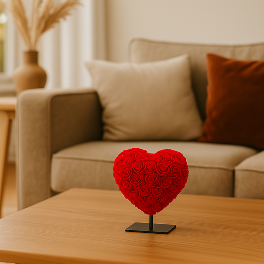 Herz DELUXE auf Ständer 15 cm – Roter Schaum – in luxuriöser Geschenkverpackung 15 cm